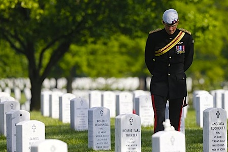Prince Harry honoring American soldiers at Arlington National Cemetary